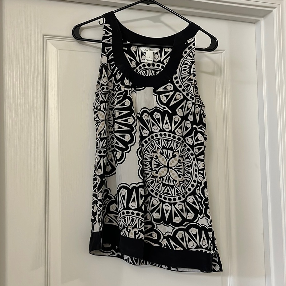 White House Black Market Silk Sleeveless Blouse, Women’s Size S, Black Print